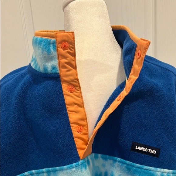 Lands' End Blue Puffer Jacket with Stand-Up Collar and Quarter-Zip Closure - Picture 3 of 9